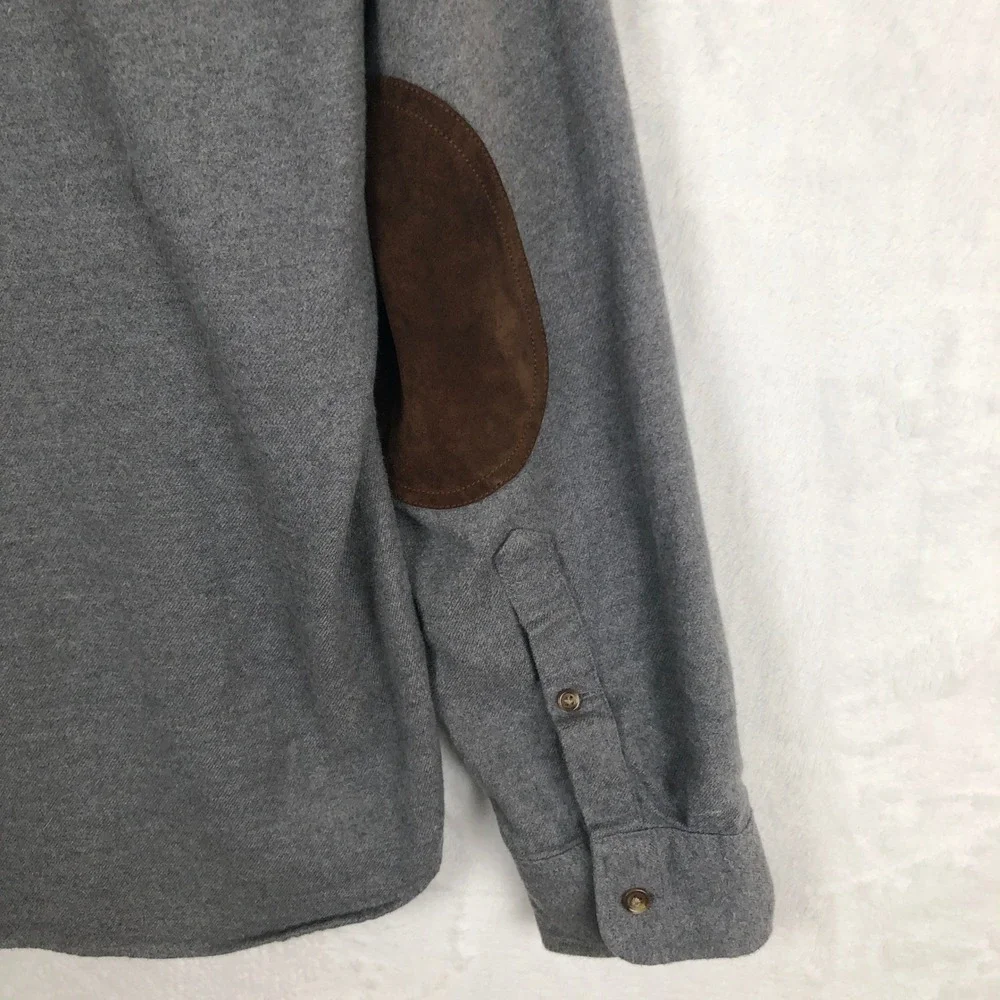 J.CREW Slim Fit Flannel Button Down Elbow Patch Shirt Men's L Grey Brown L/S